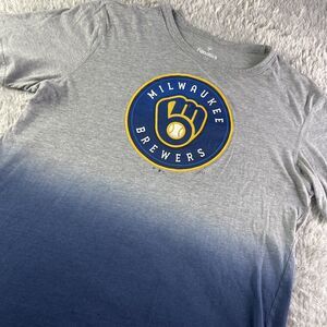 Milwaukee Brewers Shirt Mens Large Gray Blue Two Tone Short Sleeve MLB Baseball